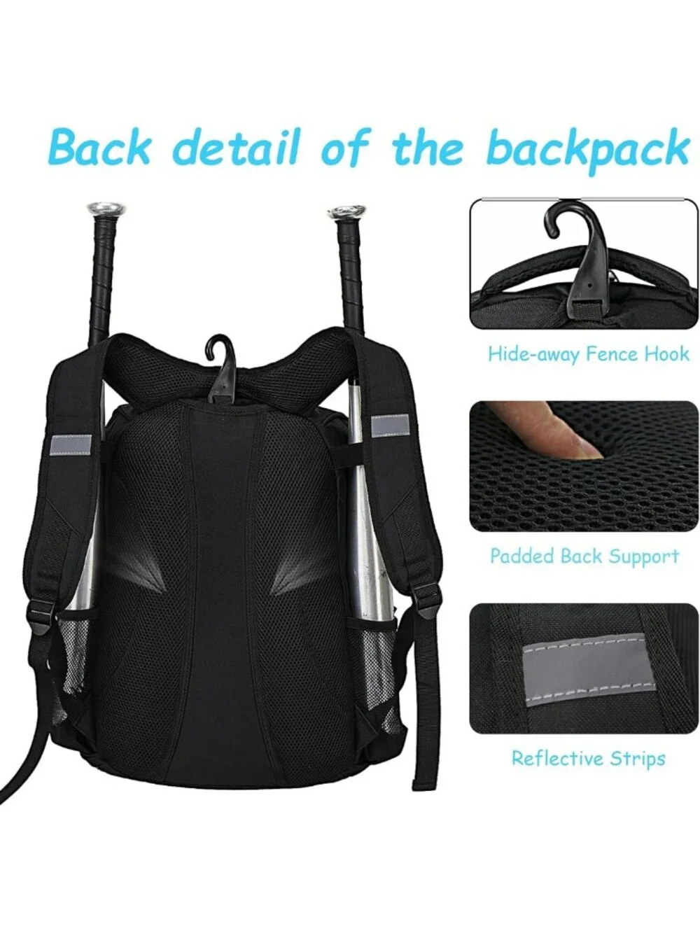 Youth Baseball Bat Backpack with Fence Hook, Waterproof Gear Bag & Shoe